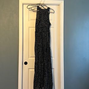 Self tie polka dot maxi halter dress